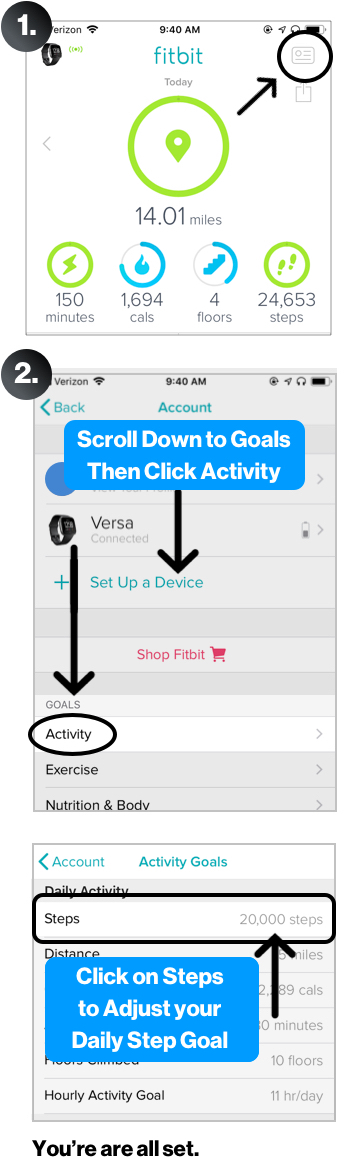 how to change step goal on fitbit versa